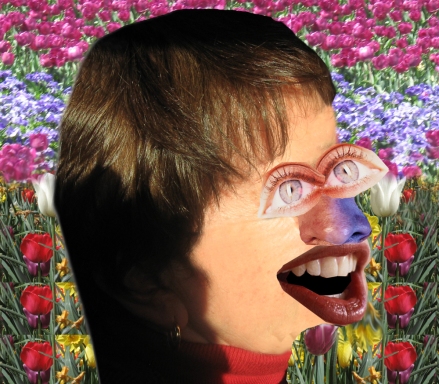 montage, flowers, face